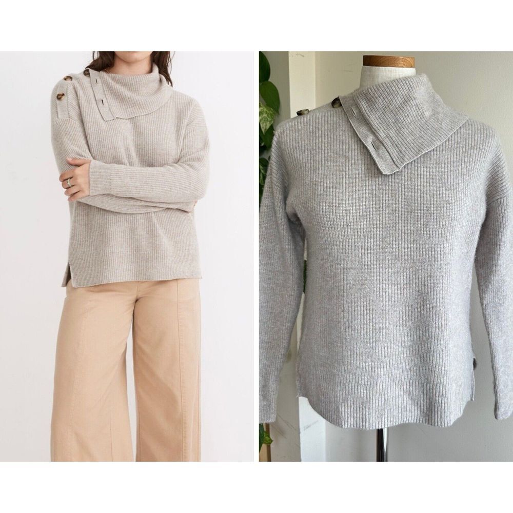 2022‎ Madewell Button-Shoulder Turtleneck Sweater Women's S Wool Blend Beige